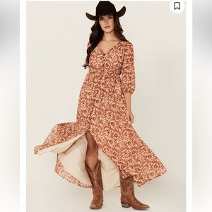WESTERN CHIFFON FLORAL PRINT MAXI DRESS